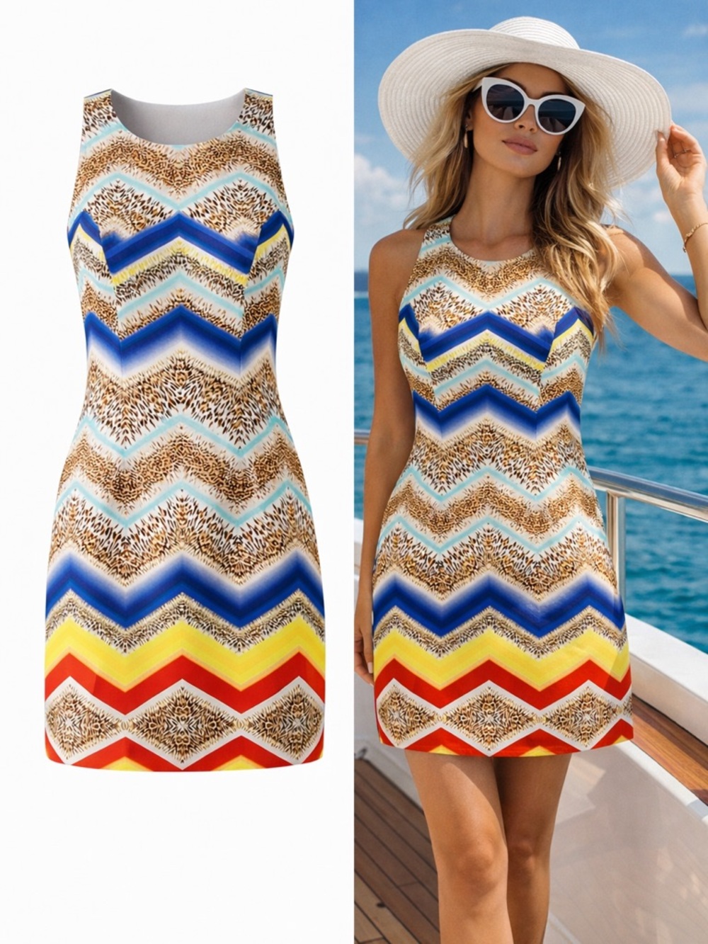 Milly Chevron Print Dress Sz 6 Multicolor Sleeveless Designer Resort Cocktail